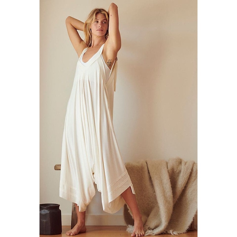 Free People Movement White Seven Stars Onesie Oversized Flowy Jumpsuit XS